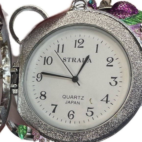 Strada Peacock Vintage Crystal Pocket Watch Key Chain Charm Japan Keychain - Picture 8 of 9